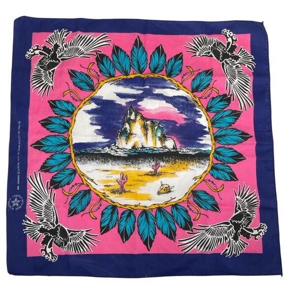 Vintage Native American Print Eagle Desert Southwest Bandana Made in USA - Picture 2 of 8